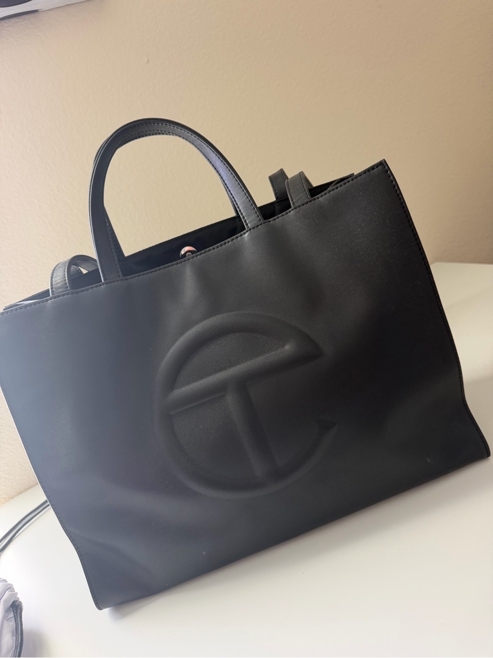 Telfar Black Embossed Logo Shopping Tote